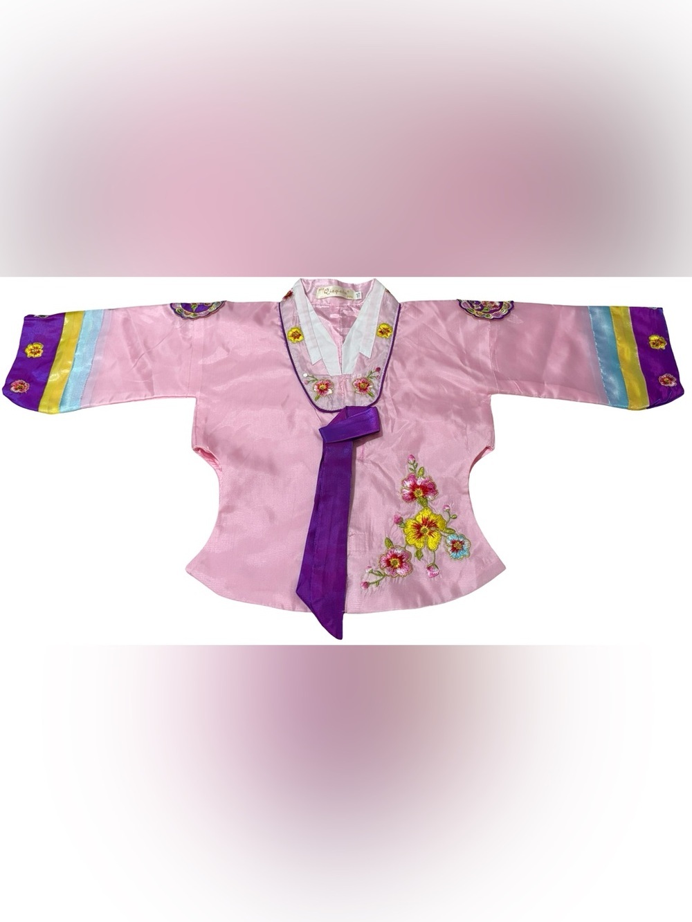 Qiaqiatu Girls Pink Embroidered Hanbok Jacket Size 115 Korean Traditional Top